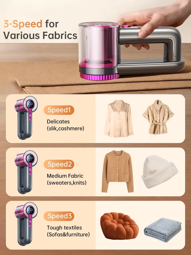 Alt view image 4 of 7 - Rechargeable Fabric Shaver and Lint Remover 2-in-1 1800mAh 3-Speed Sweater Shaver with Digital LED Display Type-C Fast Charging Portable for Clothes Furniture Couches and Blankets