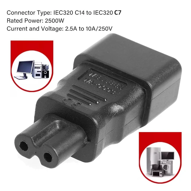 Alt view image 14 of 14 - IEC60320 C14 Male to C7 Female 2Pin Power Extension Adapter AC Convertor Straight Connector