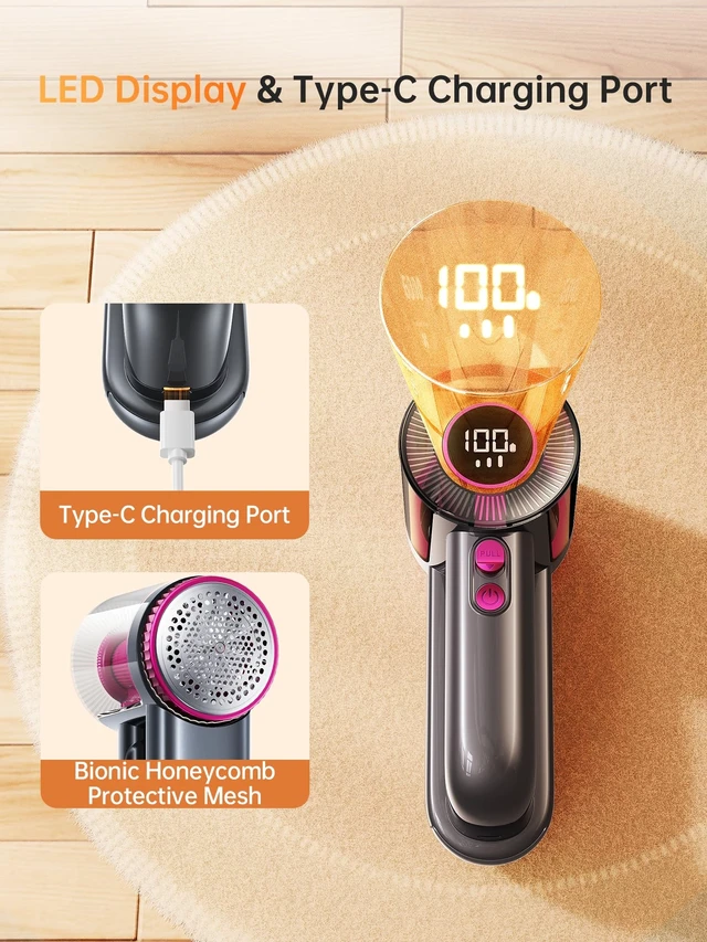 Alt view image 5 of 7 - Rechargeable Fabric Shaver and Lint Remover 2-in-1 1800mAh 3-Speed Sweater Shaver with Digital LED Display Type-C Fast Charging Portable for Clothes Furniture Couches and Blankets