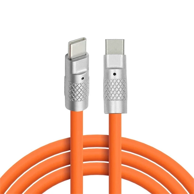 Alt view image 8 of 14 - Type C USB-C to USB-C Liquid Silicone Ultra Soft 120W Power USB2.0 Data Orange Cable Fast Charge for Laptop Tablet Phone 2M