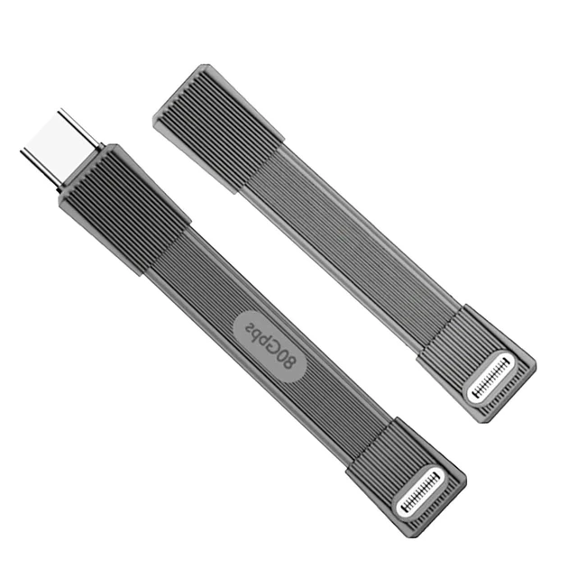 Alt view image 8 of 14 - Grey Color 2pcs/Set USB5.0 80Gbps Flat Slim FPC Male to Male & Female Extension Cable Up Angled 90 Degree 240W 16K 8K 60Hz 5K Compatible with 40Gbps USB4.0 Thunderbolt