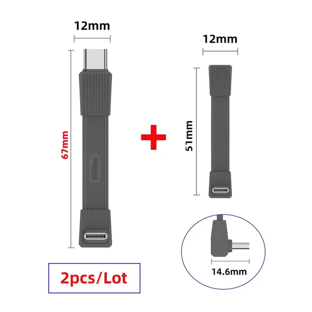 Alt view image 9 of 14 - Grey Color 2pcs/Set USB5.0 80Gbps Flat Slim FPC Male to Male & Female Extension Cable Up Angled 90 Degree 240W 16K 8K 60Hz 5K Compatible with 40Gbps USB4.0 Thunderbolt