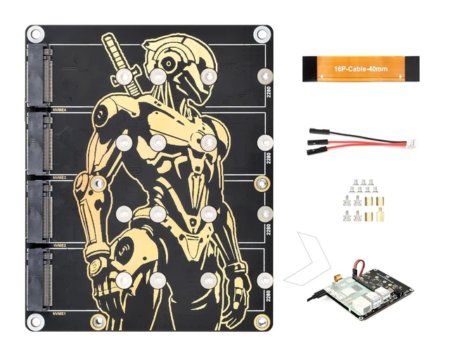 Alt view image 8 of 14 - PCIe to 4-CH M.2 M Key Adapter Board Compatible with Raspberry Pi 5, Support 4-CH NVMe Solid State Drives-2280/2260/2242/2230, Allow Powering Pi 5, Onboard LED Indicators, High-Speed Reading/Writing