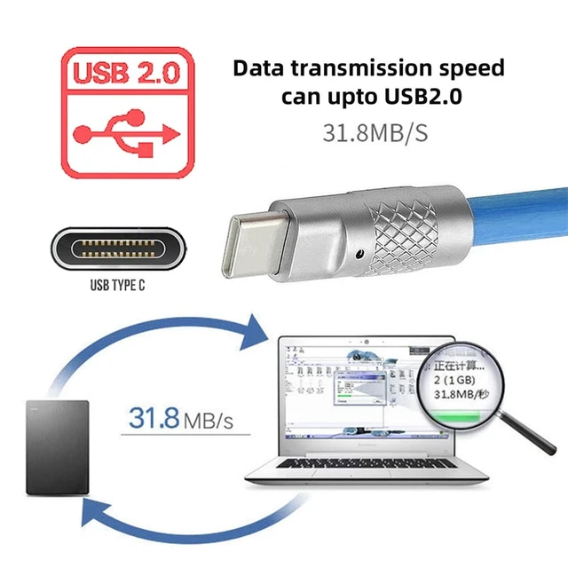 Alt view image 12 of 14 - Type C USB-C to USB-C Liquid Silicone Ultra Soft 120W Power USB2.0 Data Blue Cable Fast Charge for Laptop Tablet Phone 2M
