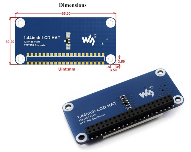 Alt view image 13 of 14 - 1.44inch LCD Display HAT Compatible with Raspberry Pi 5/ 4B/3B+/3B/2B/A+/Zero W/WH/Zero 2 W/Pico/Pico 2W, etc. RGB 65K Color 128 x128 Pixels, SPI Interface, with Embedded Controller