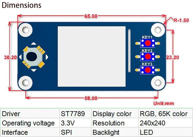 Alt view image 14 of 14 - waveshare 1.3inch LCD Display HAT for Raspberry Pi 4B/3B+/3B/2B/Zero/Zero W/Zero WH, IPS Screen 240x240 Pixels RGB, 65K Display Color with Embedded Controller Communicating via SPI Interface