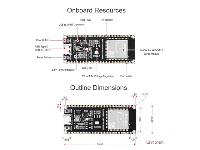 Alt view image 14 of 14 - ESP32-S3 Wi-Fi Development Board with ESP32-S3-WROOM-1 Series Module, 240MHz Dual Core Processor, 512KB SRAM, 8MB PSRAM, 16MB Flash, Type-C Connector