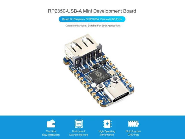 Alt view image 9 of 14 - RP2350 USB Mini Development Board Based on Raspberry Pi RP2350 Dual-core & Dual-Architecture Microcontroller, 150MHz Operating Frequency, Onboard USB Ports
