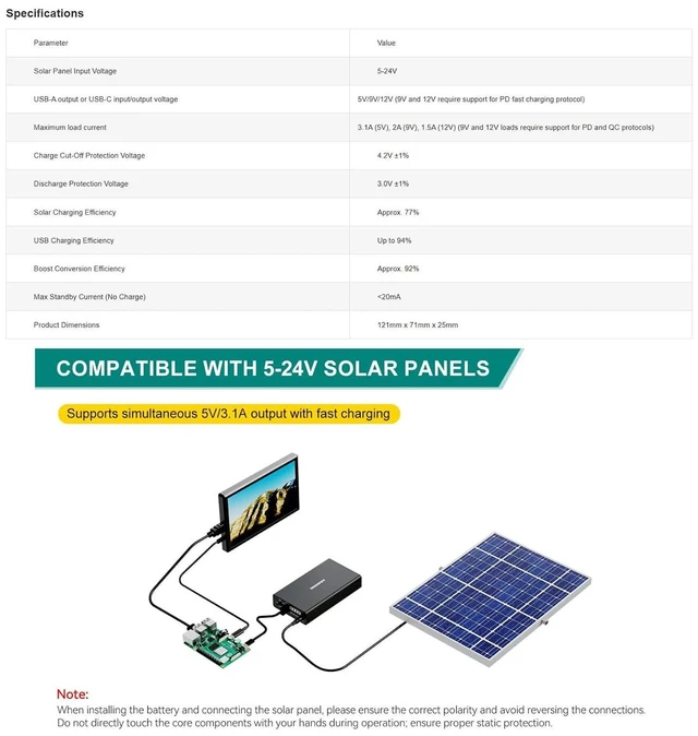 Alt view image 9 of 14 - Solar Power Controller with MPPT, 5V/3.1A USB Type-C & USB-A Output, Dual Power Input Energy Management Module for IoT, Environmental Monitoring, and Green Energy Projects