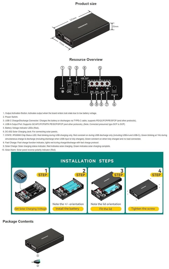 Alt view image 13 of 14 - Solar Power Controller with MPPT, 5V/3.1A USB Type-C & USB-A Output, Dual Power Input Energy Management Module for IoT, Environmental Monitoring, and Green Energy Projects