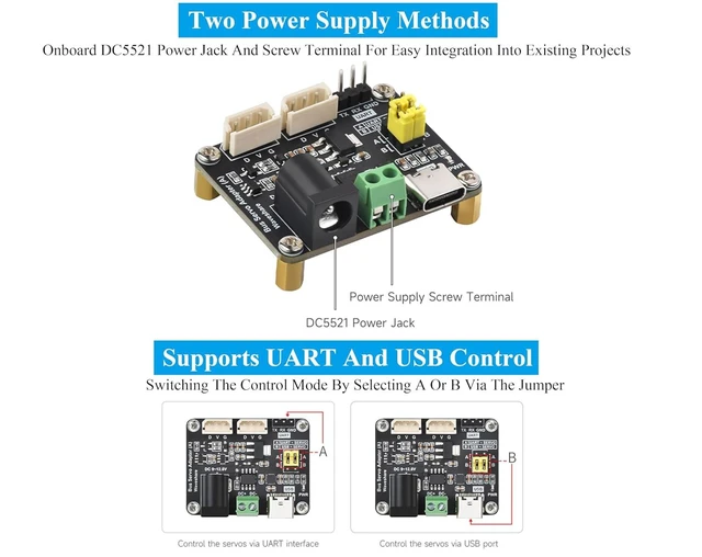 Alt view image 13 of 14 - Serial Bus Servo Driver Board for ST/SC Series Serial Bus Servos Up to 253, Integrate Servo Power Supply and Control Circuit, Support UART and USB Control for Raspberry Pi/Jetson Orin Nano/PC/ ESP32