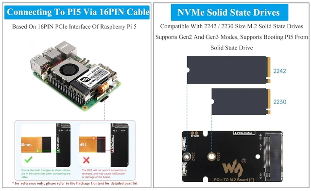 Alt view image 12 of 14 - Pi5 PCIe to M.2 Adapter Board with Cooling Fan for Raspberry Pi 5, Pi 5 NVMe HAT with Cooling Fan, Aluminium Heatsink All-in-One Design, 8Gbps Data Rate,Support M.2 NVMe SSD 2242/2230 Size