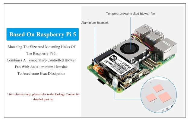 Alt view image 11 of 14 - Pi5 PCIe to M.2 Adapter Board with Cooling Fan for Raspberry Pi 5, Pi 5 NVMe HAT with Cooling Fan, Aluminium Heatsink All-in-One Design, 8Gbps Data Rate,Support M.2 NVMe SSD 2242/2230 Size