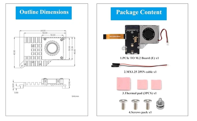 Alt view image 14 of 14 - Pi5 PCIe to M.2 Adapter Board with Cooling Fan for Raspberry Pi 5, Pi 5 NVMe HAT with Cooling Fan, Aluminium Heatsink All-in-One Design, 8Gbps Data Rate,Support M.2 NVMe SSD 2242/2230 Size