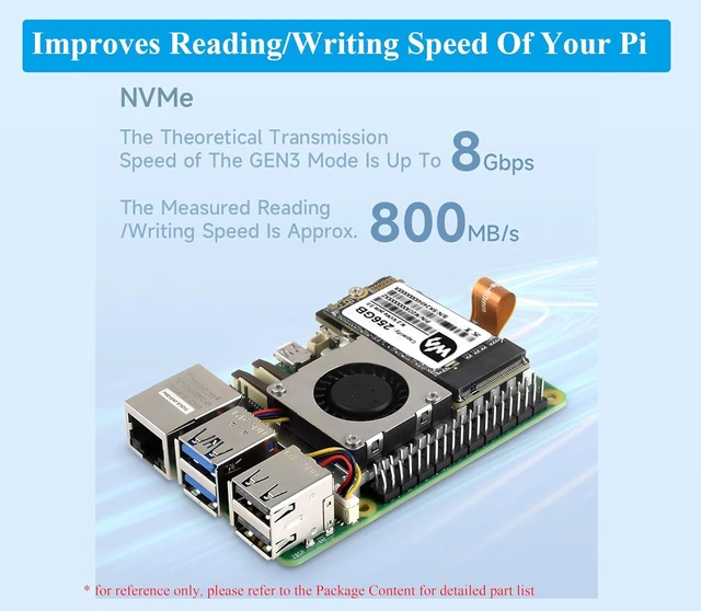 Alt view image 13 of 14 - Pi5 PCIe to M.2 Adapter Board with Cooling Fan for Raspberry Pi 5, Pi 5 NVMe HAT with Cooling Fan, Aluminium Heatsink All-in-One Design, 8Gbps Data Rate,Support M.2 NVMe SSD 2242/2230 Size
