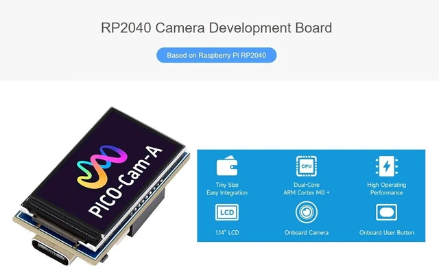 Alt view image 8 of 12 - RP2040 Camera MCU Board Based on Raspberry Pi RP2040 Microcontroller, RP2040 Camera Dev Board Onboard HM01B0 Grayscale Camera and 1.14inch IPS LCD Display, Type-C Connector