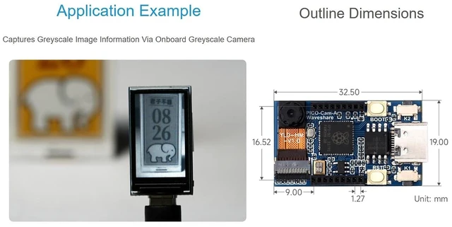 Alt view image 12 of 12 - RP2040 Camera MCU Board Based on Raspberry Pi RP2040 Microcontroller, RP2040 Camera Dev Board Onboard HM01B0 Grayscale Camera and 1.14inch IPS LCD Display, Type-C Connector