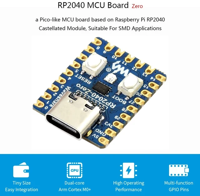 Alt view image 9 of 14 - 3PCS RP2040-Zero Mini Board, Pico-Like MCU Board Based on Raspberry Pi MCU RP2040, Dual-Core Arm Cortex M0+ Processor, Onboard 2MB Flash Memory, Type-C USB Connector, Support C/C++MicroPython