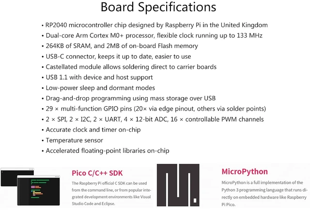 Alt view image 12 of 14 - 3PCS RP2040-Zero Mini Board, Pico-Like MCU Board Based on Raspberry Pi MCU RP2040, Dual-Core Arm Cortex M0+ Processor, Onboard 2MB Flash Memory, Type-C USB Connector, Support C/C++MicroPython