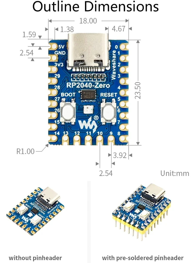 Alt view image 14 of 14 - 3PCS RP2040-Zero Mini Board, Pico-Like MCU Board Based on Raspberry Pi MCU RP2040, Dual-Core Arm Cortex M0+ Processor, Onboard 2MB Flash Memory, Type-C USB Connector, Support C/C++MicroPython