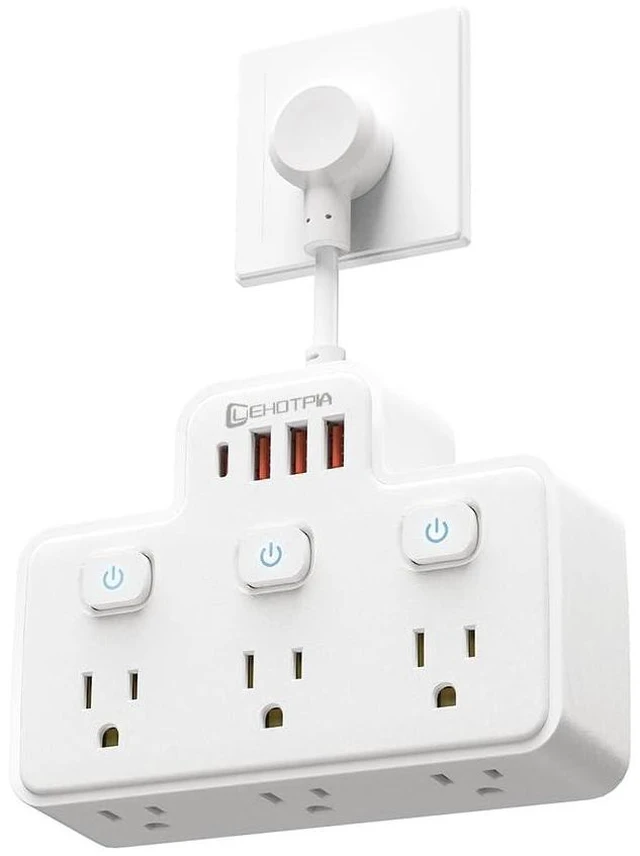 Alt view image 7 of 12 - Short Extension Cord,Power Strip 6 Widely Outlets with 4 USB Ports.(White) | Wall Mount Small Power Strip for Travel, Home Office College Dorm Essentials (3 USB A,1 USB C)