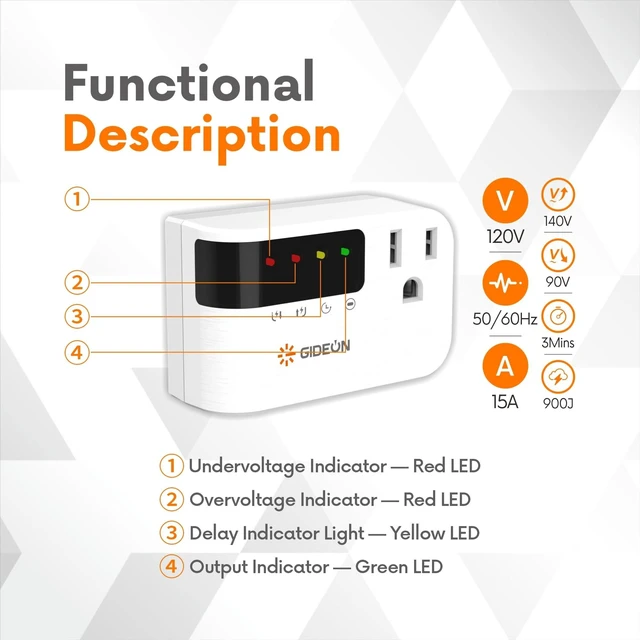 Alt view image 12 of 14 - Refrigerator Surge Protector, Single Outlet Voltage Protector with Digital Display, 900J Over & Under Voltage Protection for Refrigerator, Air Conditioner, TV & Home Appliances, 120V 15A 1800W