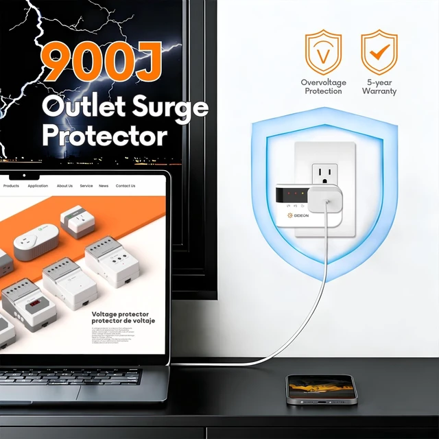 Alt view image 10 of 14 - Refrigerator Surge Protector, Single Outlet Voltage Protector with Digital Display, 900J Over & Under Voltage Protection for Refrigerator, Air Conditioner, TV & Home Appliances, 120V 15A 1800W