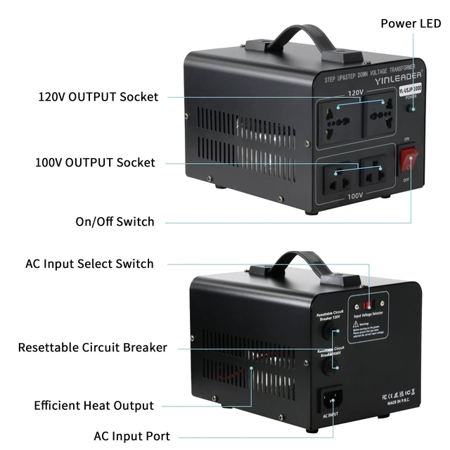 Alt view image 12 of 12 - 1000W US 120V to 100V JP Japan Voltage Converter Step Down/Up Transformer Ideal for Japanese turntable/rice cooker/mochi maker/player/cassette deck/heater/dehumidifier/slot machine, etc