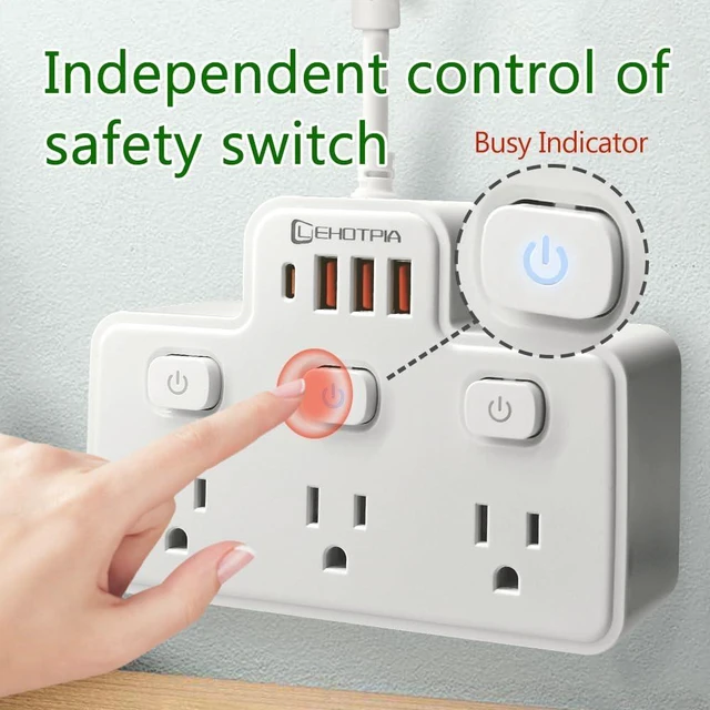 Alt view image 10 of 12 - Short Extension Cord,Power Strip 6 Widely Outlets with 4 USB Ports.(White) | Wall Mount Small Power Strip for Travel, Home Office College Dorm Essentials (3 USB A,1 USB C)