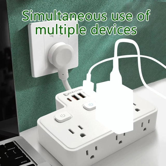 Alt view image 11 of 12 - Short Extension Cord,Power Strip 6 Widely Outlets with 4 USB Ports.(White) | Wall Mount Small Power Strip for Travel, Home Office College Dorm Essentials (3 USB A,1 USB C)