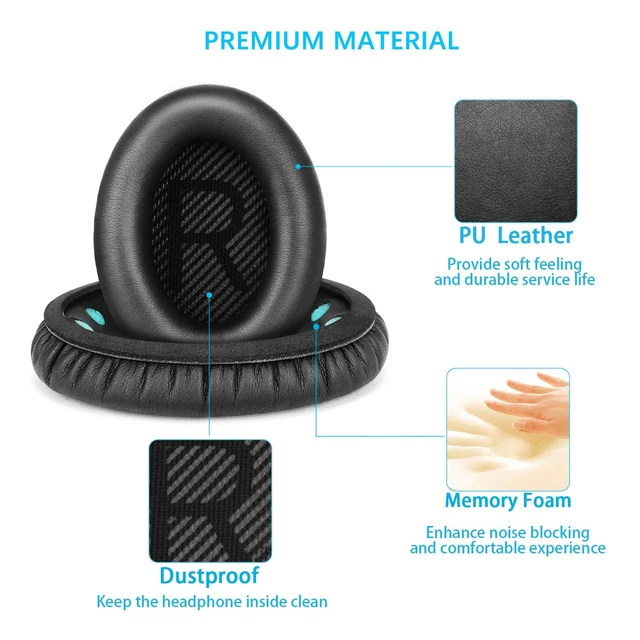 Alt view image 10 of 12 - Professional Replacement Ear Pads for Bose QuietComfort 35 QC15 QC25 QC2 QC35/ Ae2 Ae2i Ae2w SoundTrue & SoundLink Over-Ear/Around-Ear Headphones/Soft Protein Leather (Black)