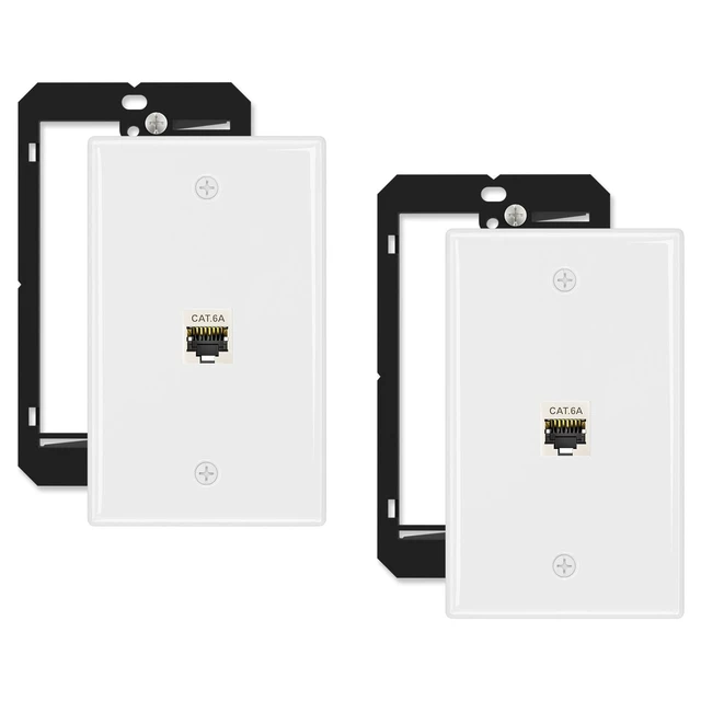 Alt view image 8 of 14 - 2-Pack Shielded Cat6A Ethernet Wall Plate, 1-Port RJ45 Wall Plate 1-Port Keystone Wall Plates with Cat 6A Shielded Coupler and Bracket, Female to Female Cat6a Wall Plate, Cat6a/Cat6/5e, PoE