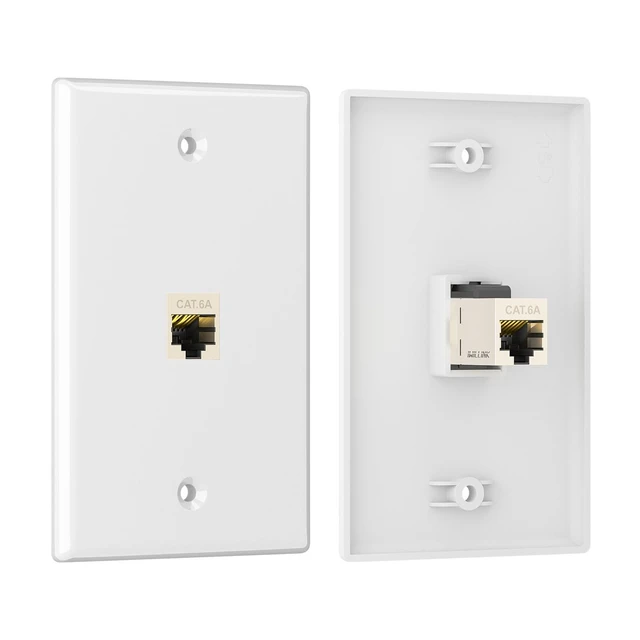Alt view image 12 of 14 - 2-Pack Shielded Cat6A Ethernet Wall Plate, 1-Port RJ45 Wall Plate 1-Port Keystone Wall Plates with Cat 6A Shielded Coupler and Bracket, Female to Female Cat6a Wall Plate, Cat6a/Cat6/5e, PoE