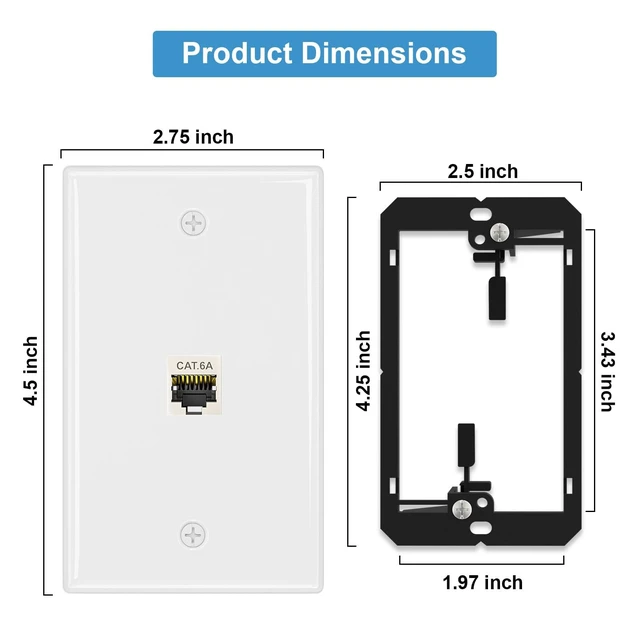 Alt view image 11 of 14 - 2-Pack Shielded Cat6A Ethernet Wall Plate, 1-Port RJ45 Wall Plate 1-Port Keystone Wall Plates with Cat 6A Shielded Coupler and Bracket, Female to Female Cat6a Wall Plate, Cat6a/Cat6/5e, PoE