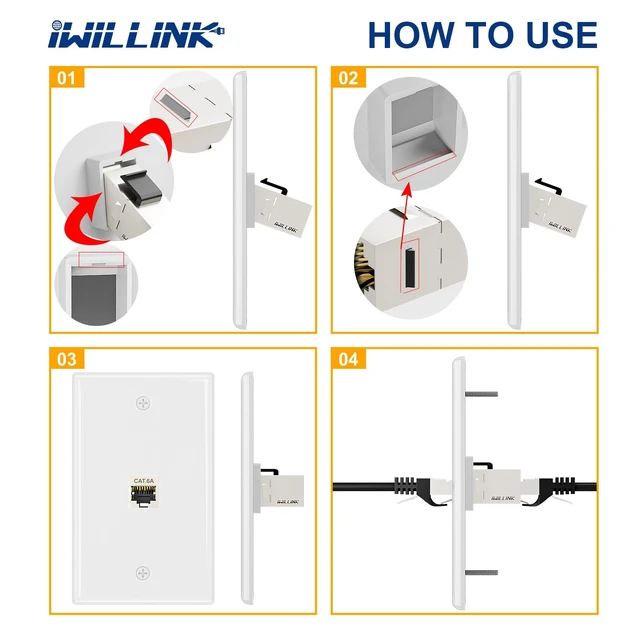 Alt view image 13 of 14 - 2-Pack Shielded Cat6A Ethernet Wall Plate, 1-Port RJ45 Wall Plate 1-Port Keystone Wall Plates with Cat 6A Shielded Coupler and Bracket, Female to Female Cat6a Wall Plate, Cat6a/Cat6/5e, PoE