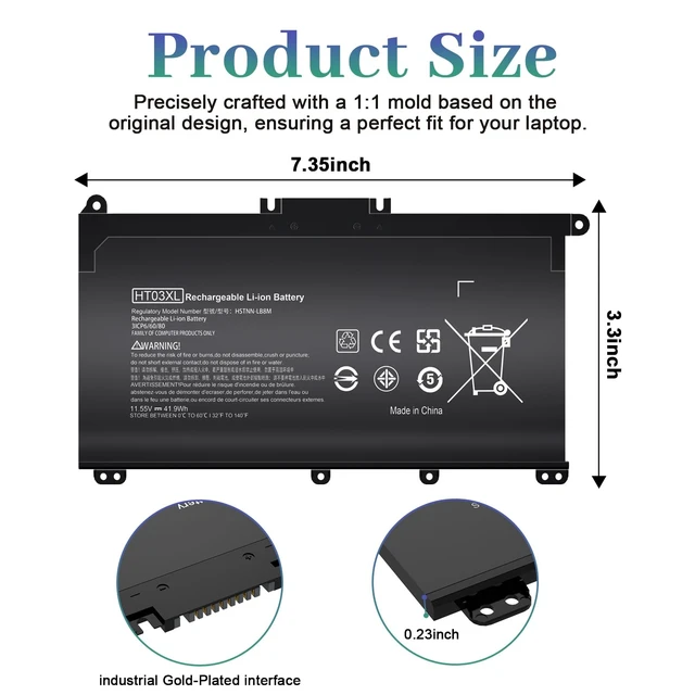 Alt view image 9 of 12 - HT03XL Battery for HP L11119-855 - Pavilion 14-CE 14-CF 14-DF 14-CK 14-CM 14-DQ 14S-DQ 14S-FQ 15-CS 15-CW 15-DA 15-DB 15-DW 17-AR 17-17-BY HP 240 245 250 255 G7, 340 348 G5 Li-ion Spare Battery
