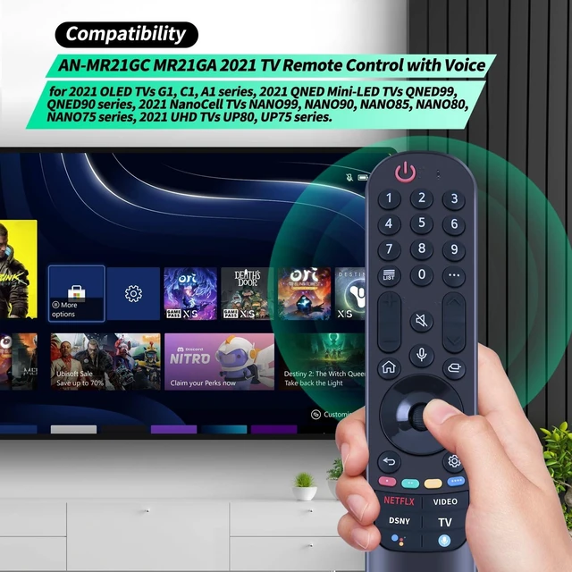 Alt view image 9 of 14 - AN-MR21GC MR21GA Voice Magic Remote Control for LG 2021 OLED G1, C1, A1 Series, 2021 QNED Mini-LED NanoCell UHD TVs UP80, UP75 Series TVs