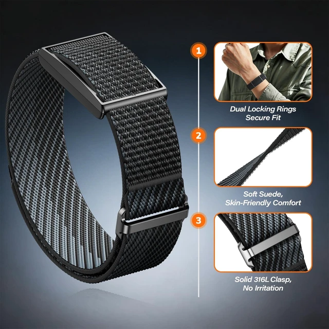 Alt view image 9 of 14 - Nylon Band Compatible with Polar Loop (2025) / Visible Wrist band 2.0, Hook and Loop Elastic Band for Polar Visible Wrist band 2.0 for Men Women