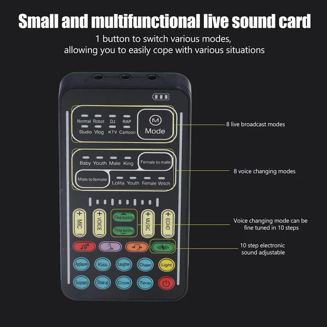 Alt view image 10 of 14 - I9 Voice Changer, Portable Real-Time Sound Modulator for Gaming & Streaming 8 voice/sound effects, plug & play, LED lights,3.5mm connection,for,Xbox,PC, Switch, iOS & Android