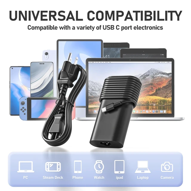 Alt view image 12 of 14 - 130W USB-C Laptop Charger fit for Dell Precision Latitude XPS 15 17 Series | 20V 6.5A Type-C Adapter for Dell 9520 9530 9720 9730 3470 3480 3490 3541 3551 5401 5411 5421 5431 5501 5511 5520 5521 5531