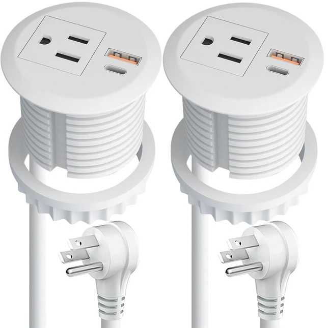 Alt view image 6 of 10 - 2-inch Desktop Power Grommet,2-Pack,PD20W USB-C,6.4ft Cord,White | Fast Charging,Easy Install,Fits 2-2.4-in Hole,Flush Mount Desk Outlet,Desk Organizer,Home Office Essentials,ETL Listed