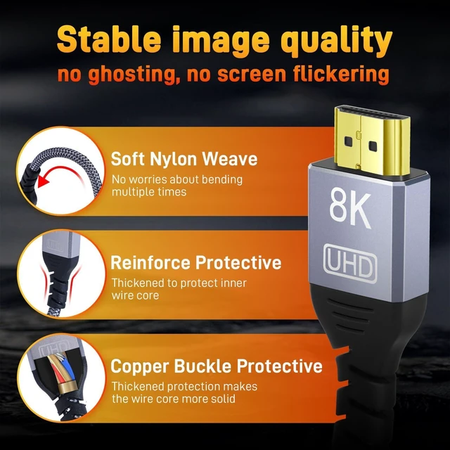 Alt view image 7 of 10 - SOEWIOU Generic 8K 4K HDMI 2.1 Cable 6ft Black