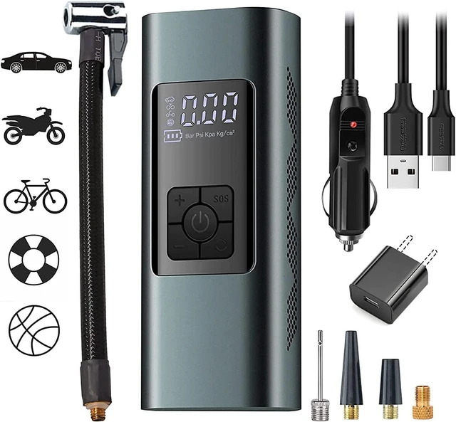 Main image of Portable Tire Inflator Air Compressor 12 Volt Rechargeable Electric Air Pump 6000mA Battery 140PSI Digital Pressure Gauge Auto-Stop Power Bank SOS Indicator for Car Bike Balls