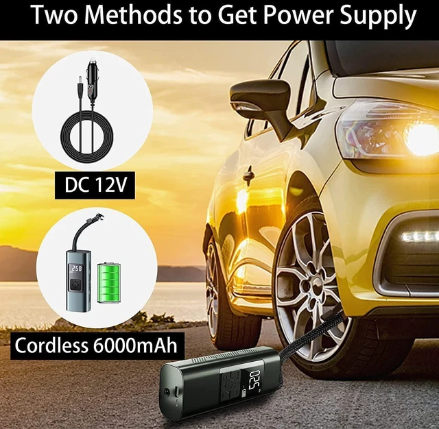 Alt view image 2 of 7 - Portable Tire Inflator Air Compressor 12 Volt Rechargeable Electric Air Pump 6000mA Battery 140PSI Digital Pressure Gauge Auto-Stop Power Bank SOS Indicator for Car Bike Balls