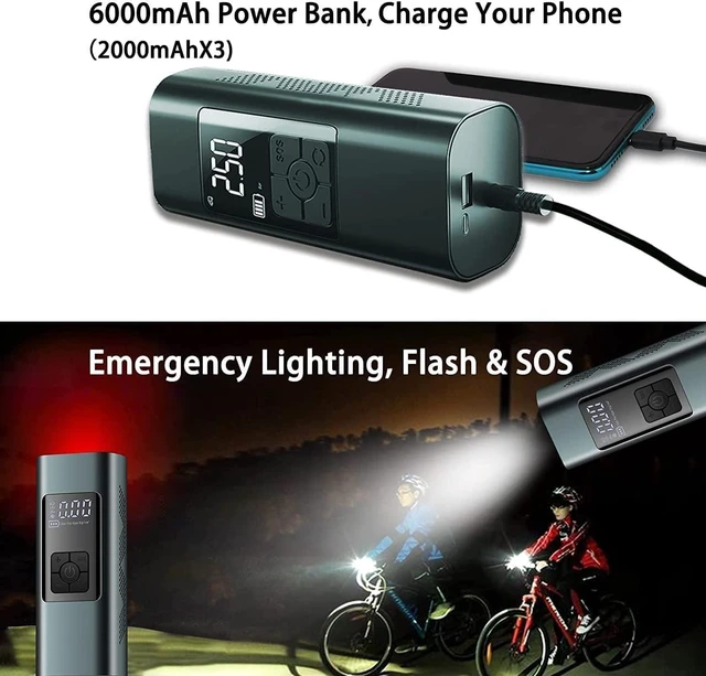 Alt view image 5 of 7 - Portable Tire Inflator Air Compressor 12 Volt Rechargeable Electric Air Pump 6000mA Battery 140PSI Digital Pressure Gauge Auto-Stop Power Bank SOS Indicator for Car Bike Balls