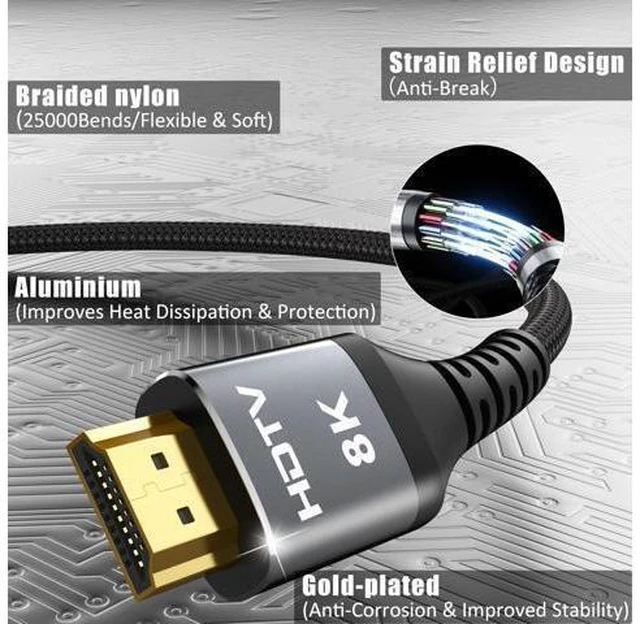 Alt view image 13 of 14 - 8K HDMI Cable 6FT, High Speed 48Gbps HDMI 2.1 Cord, Support 8K@60Hz & 4K@120Hz, HDR10+, SBTM, 12bit, 3D, eARC, Dolby Atmos, DTS:X, HDCP 2.3 for TV, Monitor, Apple TV, Roku, Soundbar, PS5, Xbox