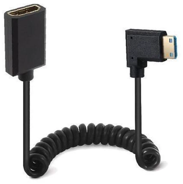 Alt view image 6 of 10 - 4ft Mini HDMI to HDMI Extension 8K@60Hz Coiled Cable, Right Angle Mini HDMI 2.1 Male to HDMI 2.1 Female Extender Adapter Shield Spiral Spring Cord, 48Gbps High Speed, Ultra HD, Dynamic HDR
