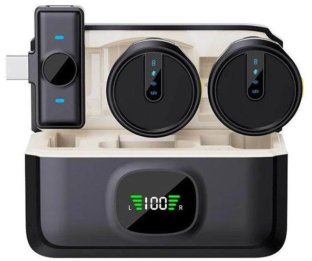 Alt view image 2 of 2 - SOEWIOU Popular M34 Wireless Lavalier Microphone 1 TX 2 RX, Built-in Sound Card, Mobile Recording Mic for TikTok Live Streaming, YouTube Vlog & Video Recording
