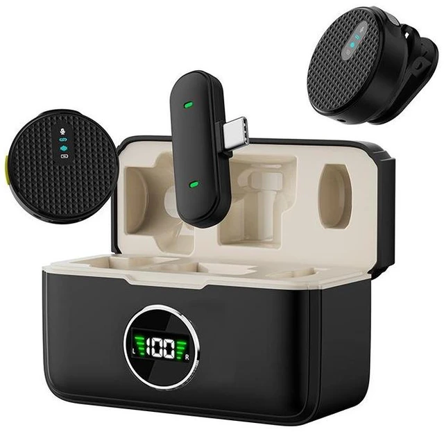 Alt view image 2 of 2 - SOEWIOU New M40 Wireless Lavalier Microphone 1 TX 2 RX, Built-in Sound Card, Bluetooth Mic, Noise Reduction, Outdoor Live Streaming Recording Clip-on Lapel Mic