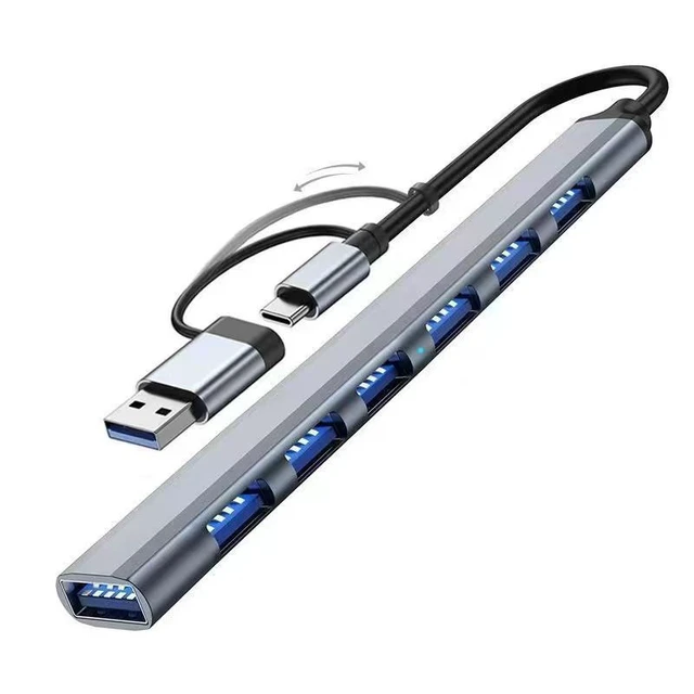 Alt view image 5 of 8 - SOEWIOU 7-Port USB 3.0 Hub Splitter, Aluminum Alloy Ultra-Slim Multiport USB Extension Dock, High Speed 5Gbps Data Transfer Charging Adapter for Laptop PC Desktop MacBook, Plug and Play